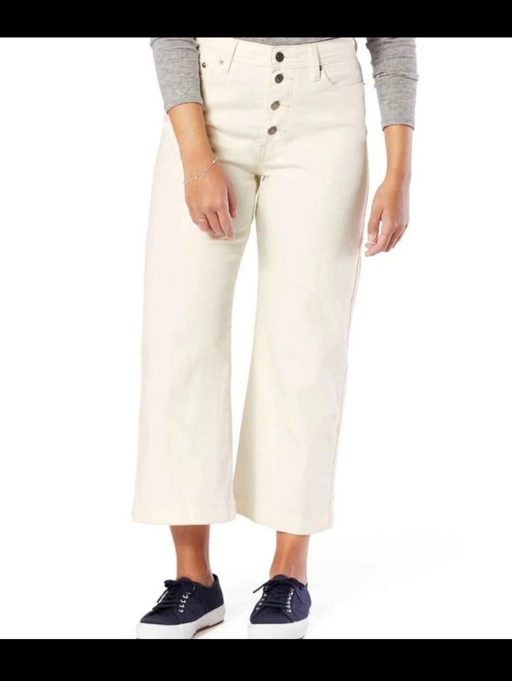 NWT High-Rise Wide-Leg Cropped Jeans in Cream